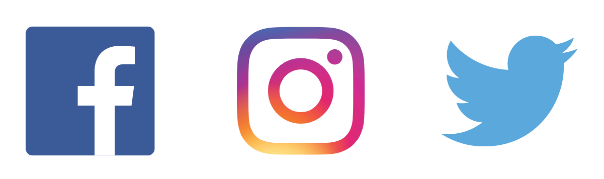 Facebook, Instagram, and Twitter icons